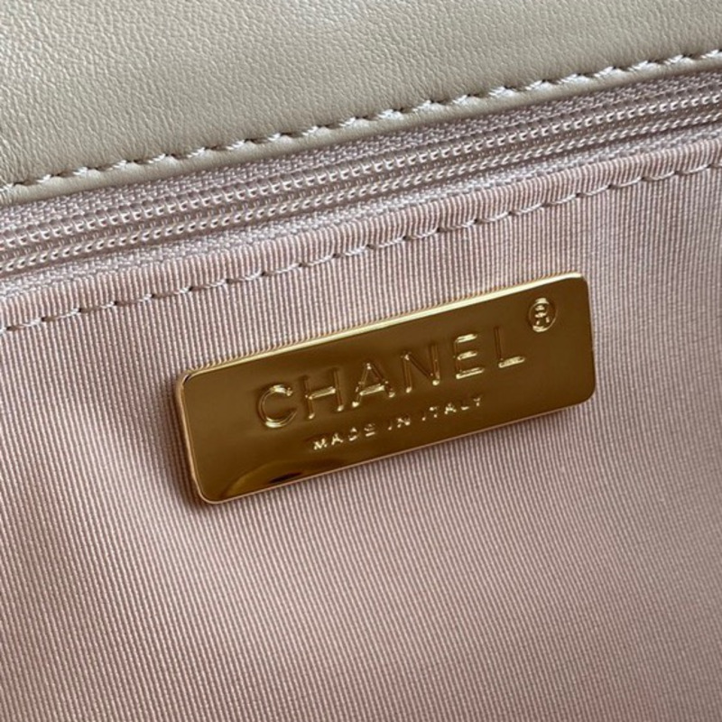 Ch*el lambskin quilted small Ch*el 19 flap dark beige
