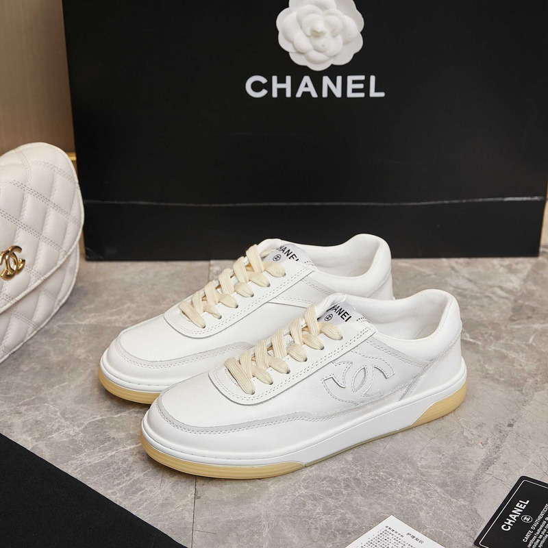 Ch*el sneaker calfskin yellow and white
