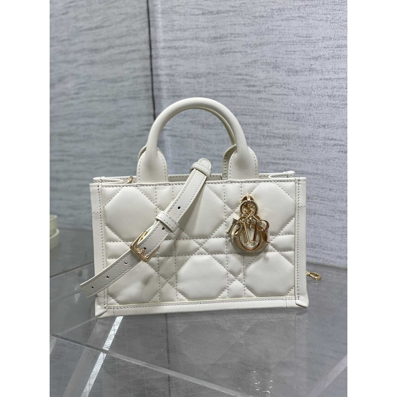 D*or mini D*or book tote macrocannage calfskin latte