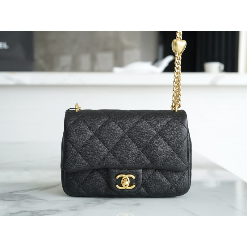 Ch*el love adjustable buckle chain bag black