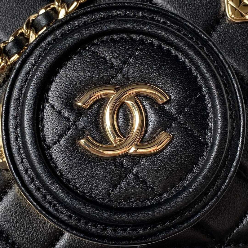Ch*el camera bag lambskin & gold-tone metal black