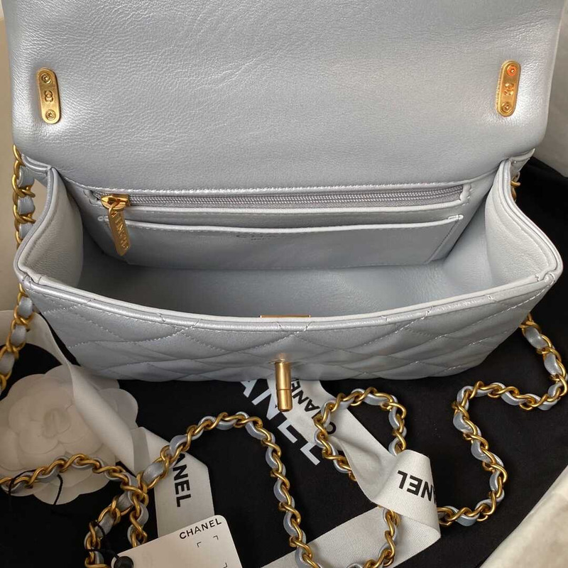 Ch*el mini flap bag shiny lambskin, imitation pearls & gold-tone metal silver