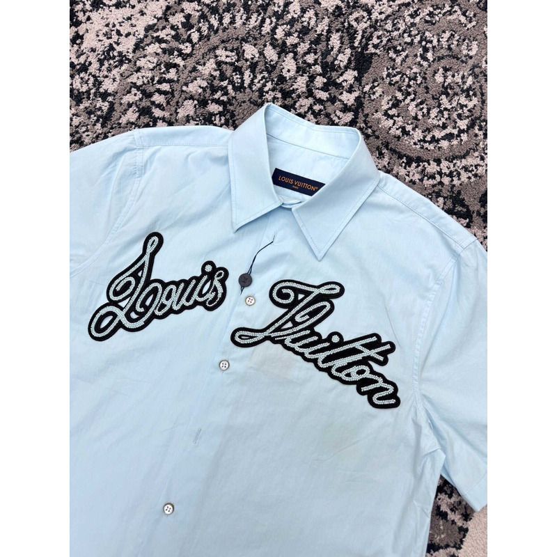 l**is V*t*n embroidered cotton shirt sky blue