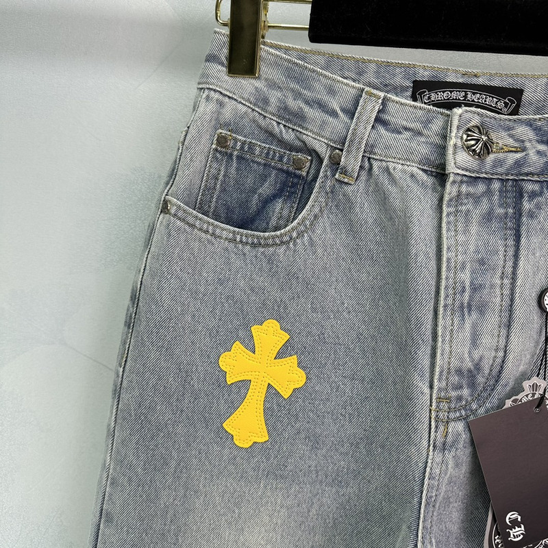 Ch*0me He**ts leather logo jeans blue
