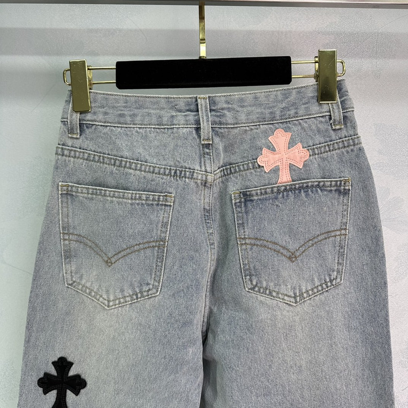 Ch*0me He**ts leather logo jeans blue