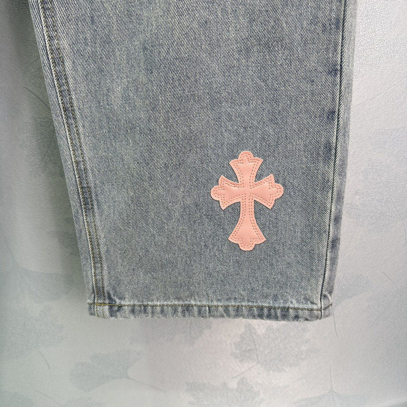 Ch*0me He**ts leather logo jeans blue