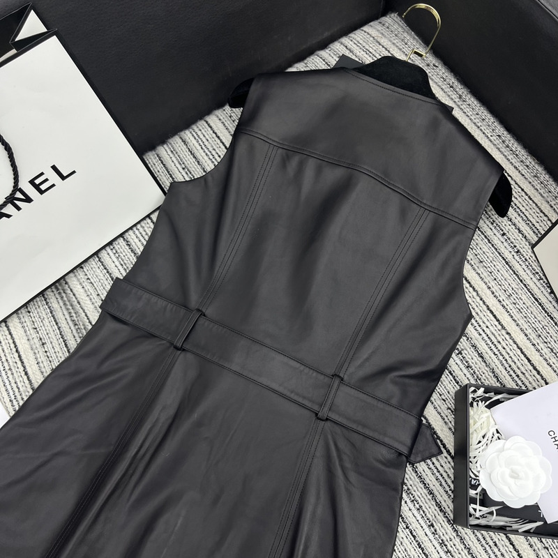 Ch*el lambskin single breasted waistcoat black