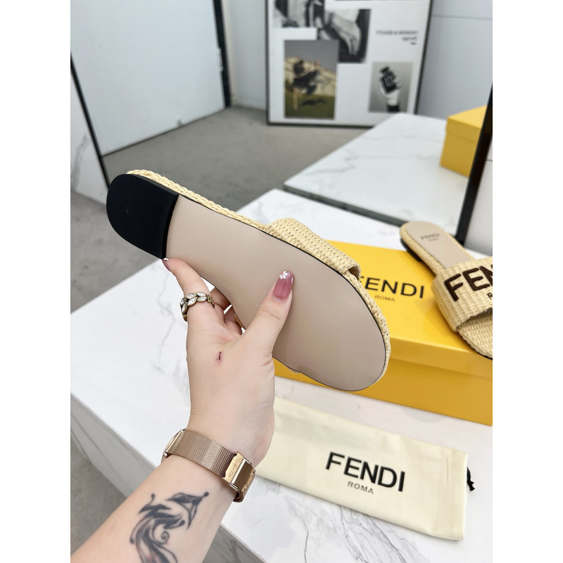 F**di signature cotton fibre slides beige
