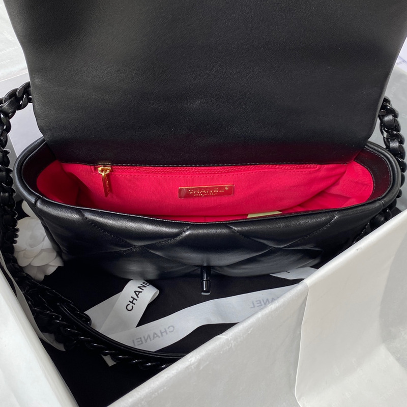 Ch*el medium lambskin 19 flap satchel black