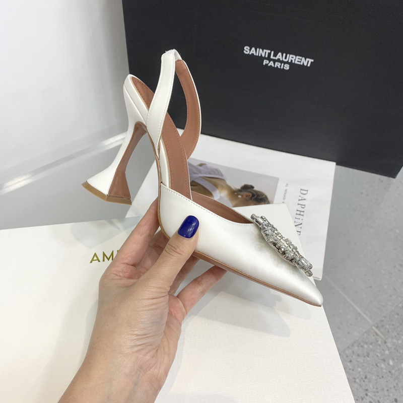 Amina Muaddi  Begum Sling Silver Mirror White