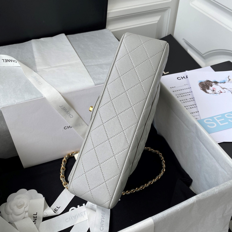 Ch*el medium caviar gold classic flap bag grey