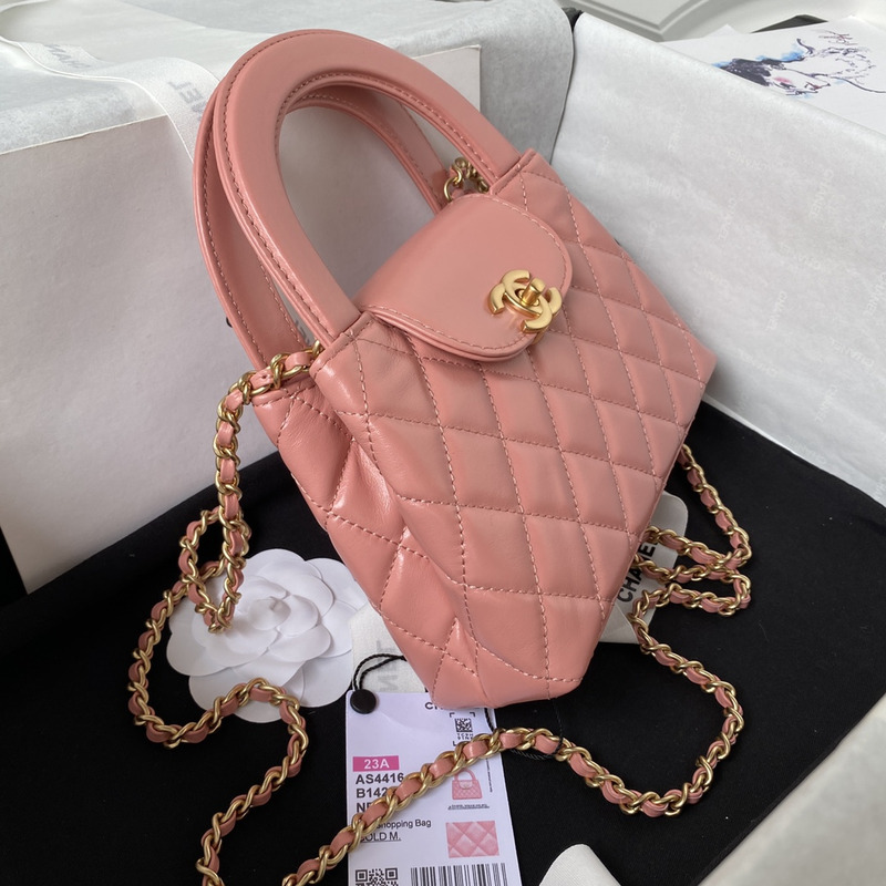 Ch*el kelly shopper pink shiny aged calfskin brushed gold hardware