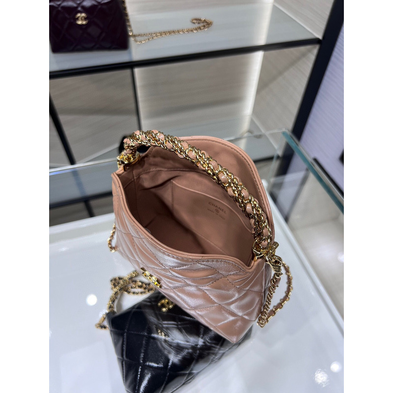 Ch*el rotating handle chain lunch box bag oil wax leather