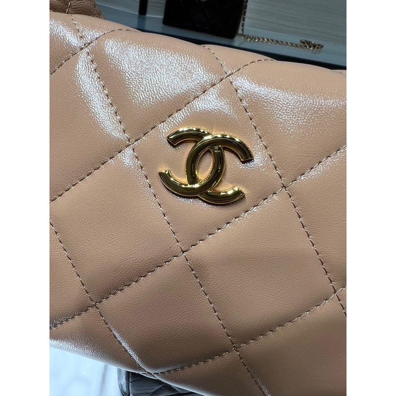 Ch*el rotating handle chain lunch box bag oil wax leather