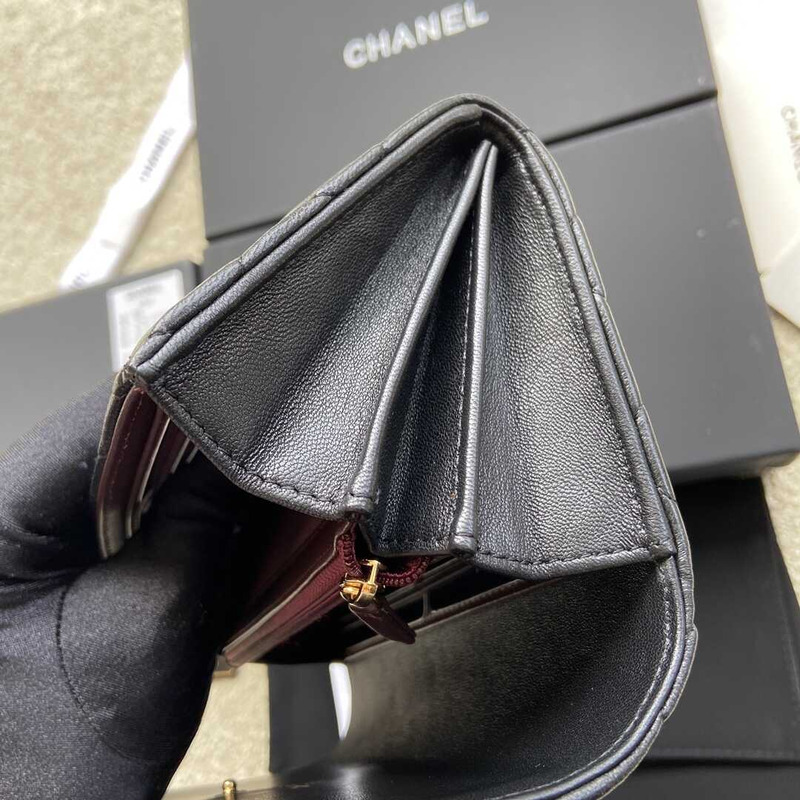 Ch*el quilted leather long wallet black