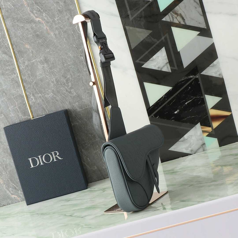 saddle bag grey D*or gravity leather and black grained calfskin