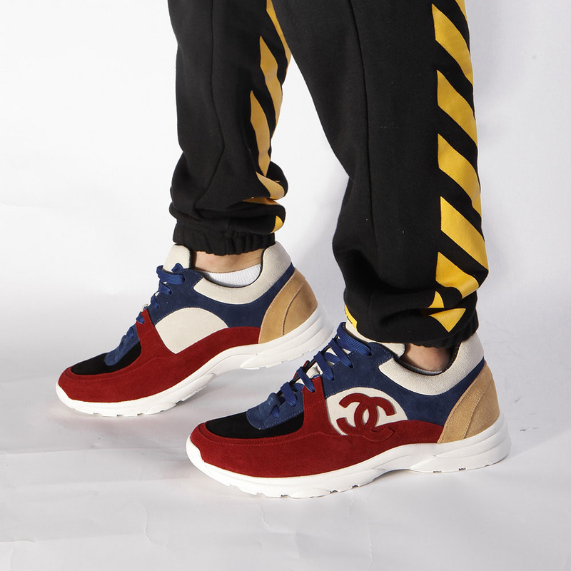 Ch*el sneaker in suede calfskin(navy blue & red)