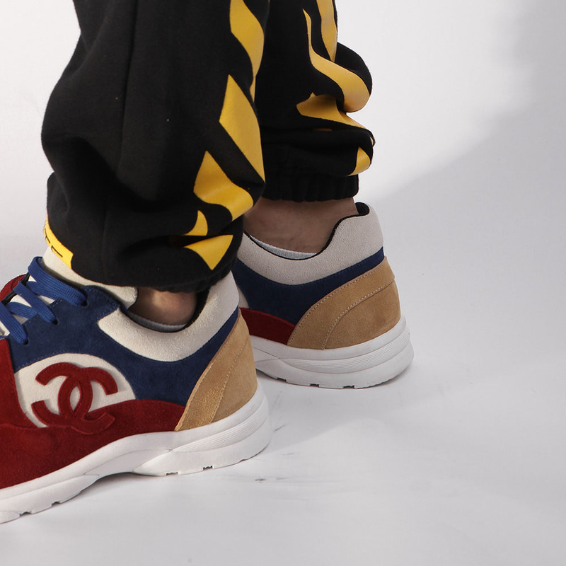 Ch*el sneaker in suede calfskin(navy blue & red)