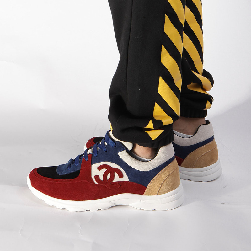 Ch*el sneaker in suede calfskin(navy blue & red)