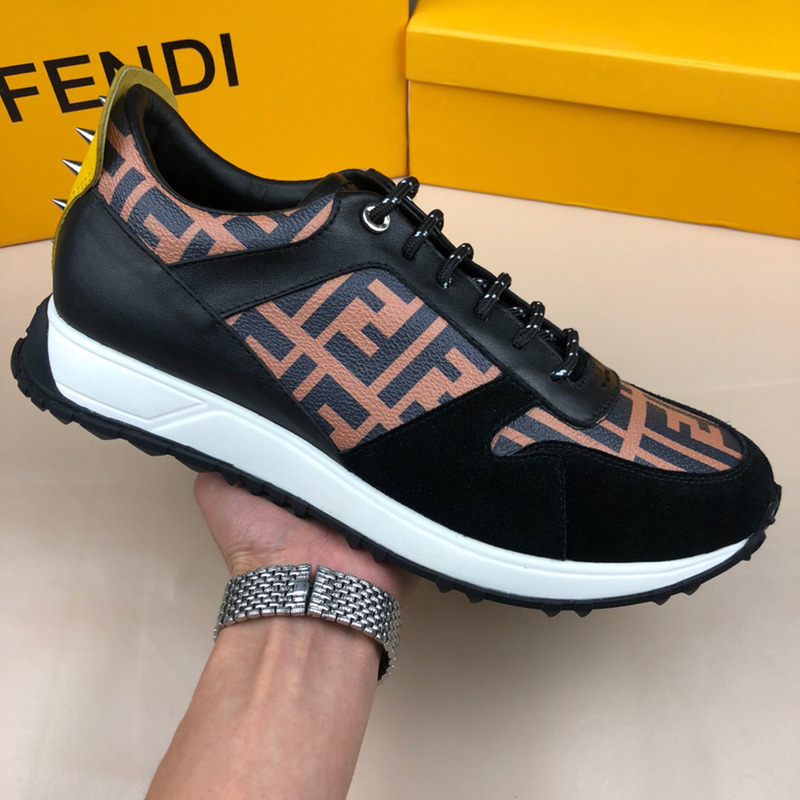 F**di logo monogram leather & suede training sneakers