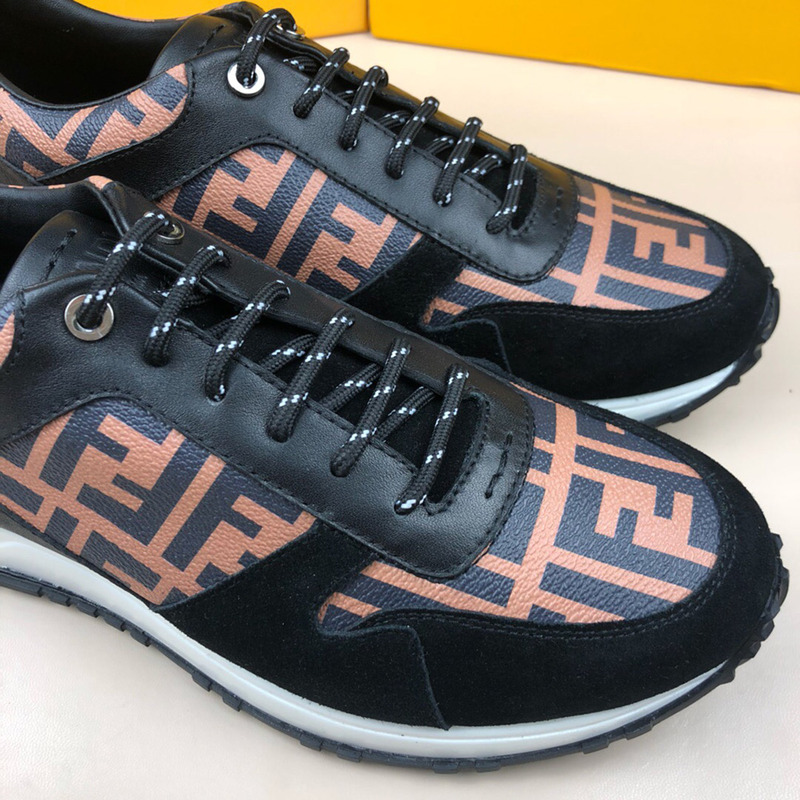 F**di logo monogram leather & suede training sneakers