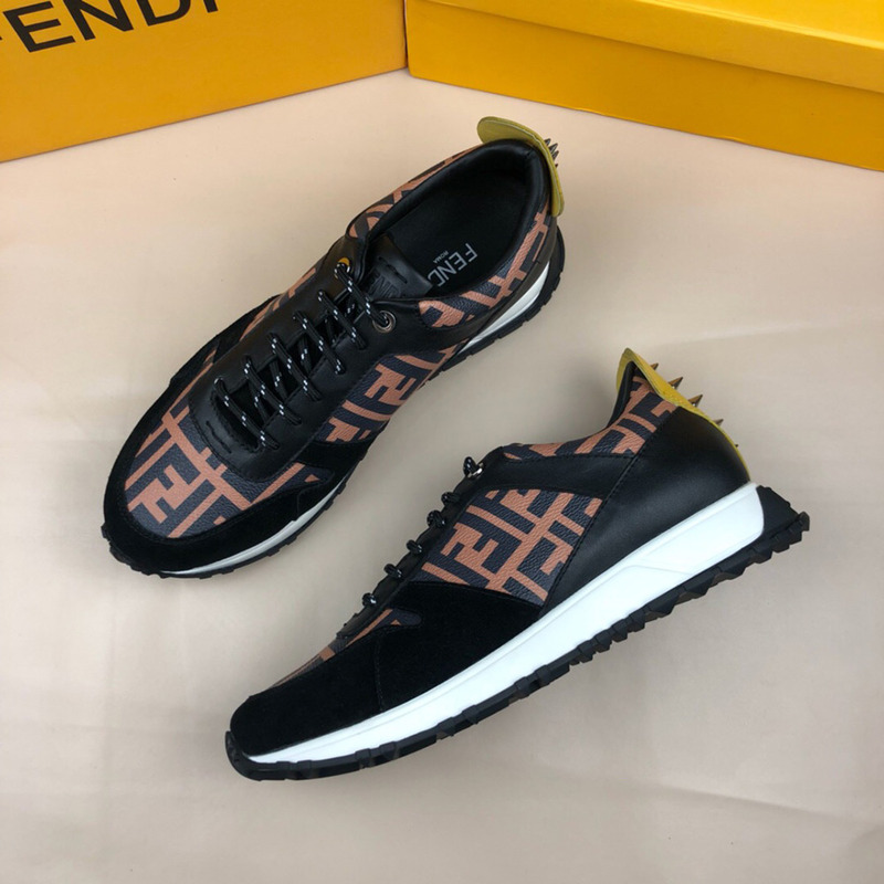 F**di logo monogram leather & suede training sneakers