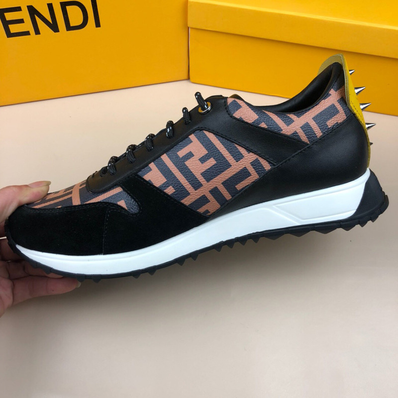 F**di logo monogram leather & suede training sneakers