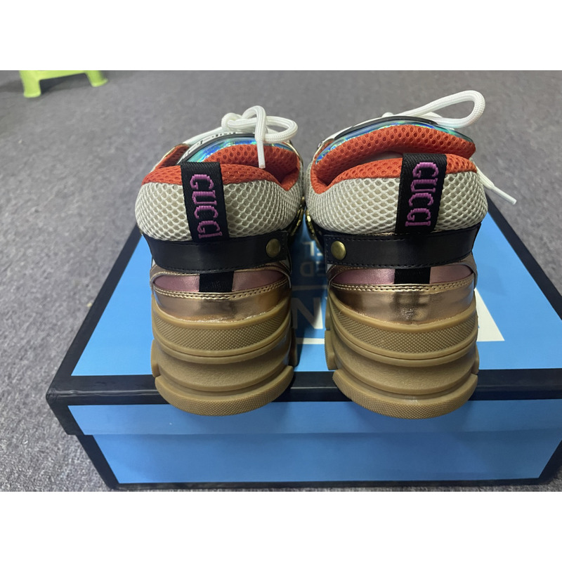 G*u*i flashtrek sneaker with removable crystals(brown and red leather)