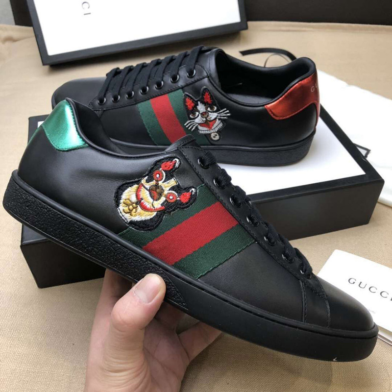 G*u*i black ace embroidered low top sneakers