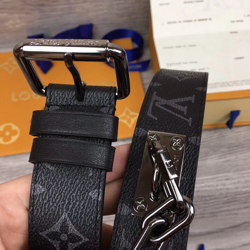 l**is V*t*n signature chain 35mm belt in black