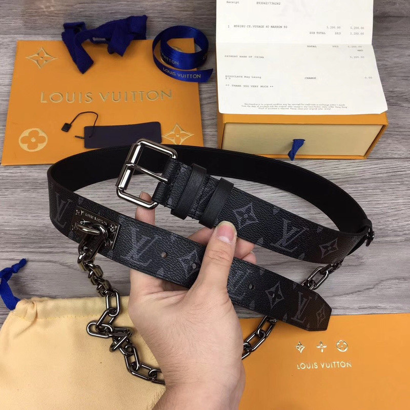 l**is V*t*n signature chain 35mm belt in black